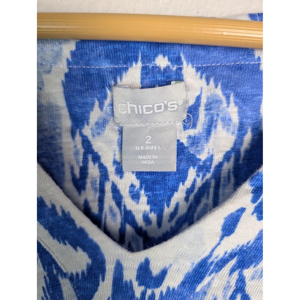 NWOT Chico's Tunic Blouse Womens L Blue Geometric V-Neck Long Sleeve Lightweight - Picture 2 of 7
